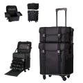 2 in 1 Soft Sided Professional Rolling Trolley Makeup Artist Cosmetic Bag With Removable Wheels Black Nylon